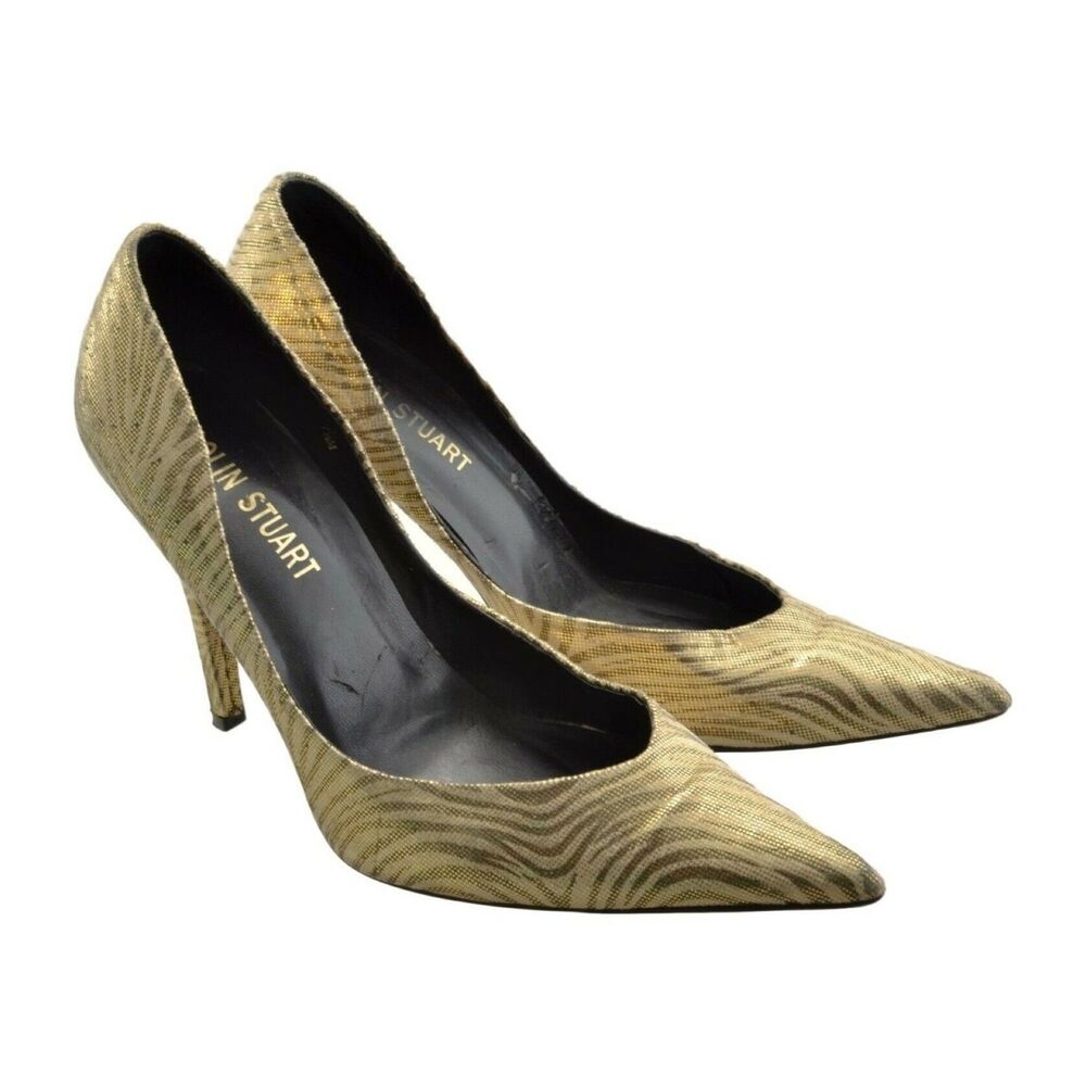 Colin Stuart Women's Gold Striped Pointed-Toe Stiletto Pumps Size 7.5 M